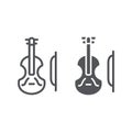Violin line and glyph icon, music and instrument, cello sign, vector graphics, a linear pattern on a white background. Royalty Free Stock Photo