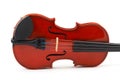 Violin lying side down on whit