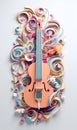A violin made out of paper with colorful swirls. Generative AI image. Royalty Free Stock Photo