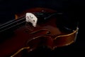 Violin orchestra musical instruments close up on black. Music background with violin Royalty Free Stock Photo