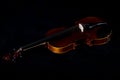 Violin orchestra musical instruments close up isolated on black. Music background with violin Royalty Free Stock Photo