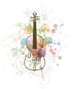 Violin, music sheets on the color paint Royalty Free Stock Photo
