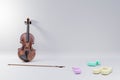 Violin and notes with copy space on white background Royalty Free Stock Photo