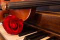 Violin, Piano, and Rose Royalty Free Stock Photo