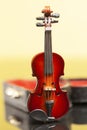 violin with red velvet case on a yellow background. Royalty Free Stock Photo