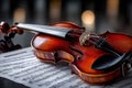 Violin on Sheet Music with Soft Lighting Royalty Free Stock Photo