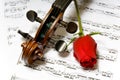 Violin, rose and sheet music