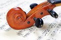 Violin on sheet music. close up. Royalty Free Stock Photo