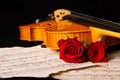 Violin sheet music and rose