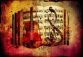 Violin and sheet music score book background with an abstract vintage distressed retro texture Royalty Free Stock Photo