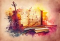 Violin and sheet music score book background with an abstract vintage distressed retro texture Royalty Free Stock Photo