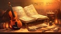 Violin and sheet music score book background Royalty Free Stock Photo