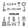 Violin String Musical Instrument Icons Set Vector