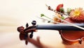 Violin Strings Beautifully Intertwined With Delicate Flower Stems in Artistic Display
