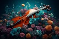 Violin surrounded floral. Generate Ai Royalty Free Stock Photo