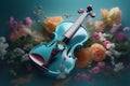 Violin surrounded floral style. Generate Ai Royalty Free Stock Photo