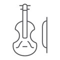 Violin thin line icon, music and instrument, cello sign, vector graphics, a linear pattern on a white background. Royalty Free Stock Photo