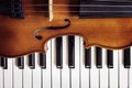 Violin on top of piano keys  background Royalty Free Stock Photo