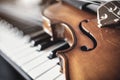 Violin on top of piano keys  background Royalty Free Stock Photo