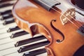 Violin on top of piano keys  background Royalty Free Stock Photo