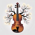 Violin Tree of Music with Birds Royalty Free Stock Photo