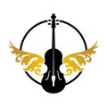 Violin Viola Fiddle Cello bass Contrabass music instrument silhouette logo design Royalty Free Stock Photo