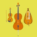 Violin, Violin Bow, Cello and Hurdy-Gurdy