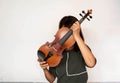 Violin was lifting to close lady face