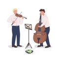 Violinist and cello player performance semi flat color vector characters Royalty Free Stock Photo