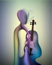 Violinist concept, musician and violin contemporary art, man and music surrealism shapes, abstract violinist