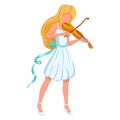Violinist girl. Music. Playing musical instruments. Executor. Cartoon style.