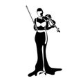 Violinist isolated vector silhouette. Musician standing and playing violin on white background Royalty Free Stock Photo