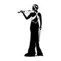 Violinist isolated vector silhouette. Musician standing and playing violin on white background Royalty Free Stock Photo