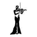 Violinist isolated vector silhouette. Musician standing and playing violin on white background Royalty Free Stock Photo