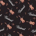 Violinist Night Concert Vector Graphic Art Seamless Pattern