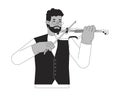 Violinist playing with violin bow black and white 2D line cartoon character