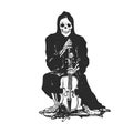 Violinist skull - grim reaper - cartoon skeleton - halloween illustration