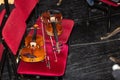 violns on chairs during interval Royalty Free Stock Photo