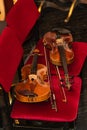 Violns on chairs during interval Royalty Free Stock Photo