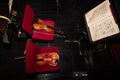 violns on chairs during interval Royalty Free Stock Photo