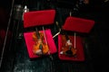 violns on chairs during interval Royalty Free Stock Photo
