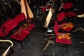 violns on chairs during interval Royalty Free Stock Photo