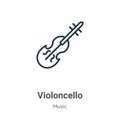 Violoncello outline vector icon. Thin line black violoncello icon, flat vector simple element illustration from editable music Royalty Free Stock Photo