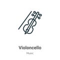 Violoncello outline vector icon. Thin line black violoncello icon, flat vector simple element illustration from editable music Royalty Free Stock Photo