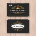 VIP access card with golden flourish frame