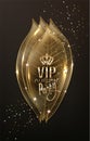 VIP autumn card with gold skeleton leaves and gold dust.