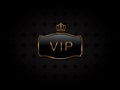 Vip black glass label with golden frame and crown. Premium, exclusive, luxury badge on certificate, royal award. Template of Royalty Free Stock Photo