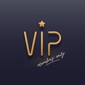 VIP invitation template with 3d golden letters. Realistic golden metal VIP sign on a dark background. Premium design.