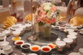 VIP dining table with cutlery and napkin settings. Hotel restaurant venue, food catering service buffet or cocktail banquet for we Royalty Free Stock Photo