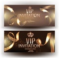 Vip elegant invitation cvards with gold beautiful ribbons and gold vintage elements.